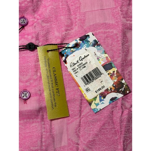 Robert Graham Mens Ulrich Foulard Jaquard Woven Short Sleeve Shirt Large Lt Pink - Picture 3 of 4